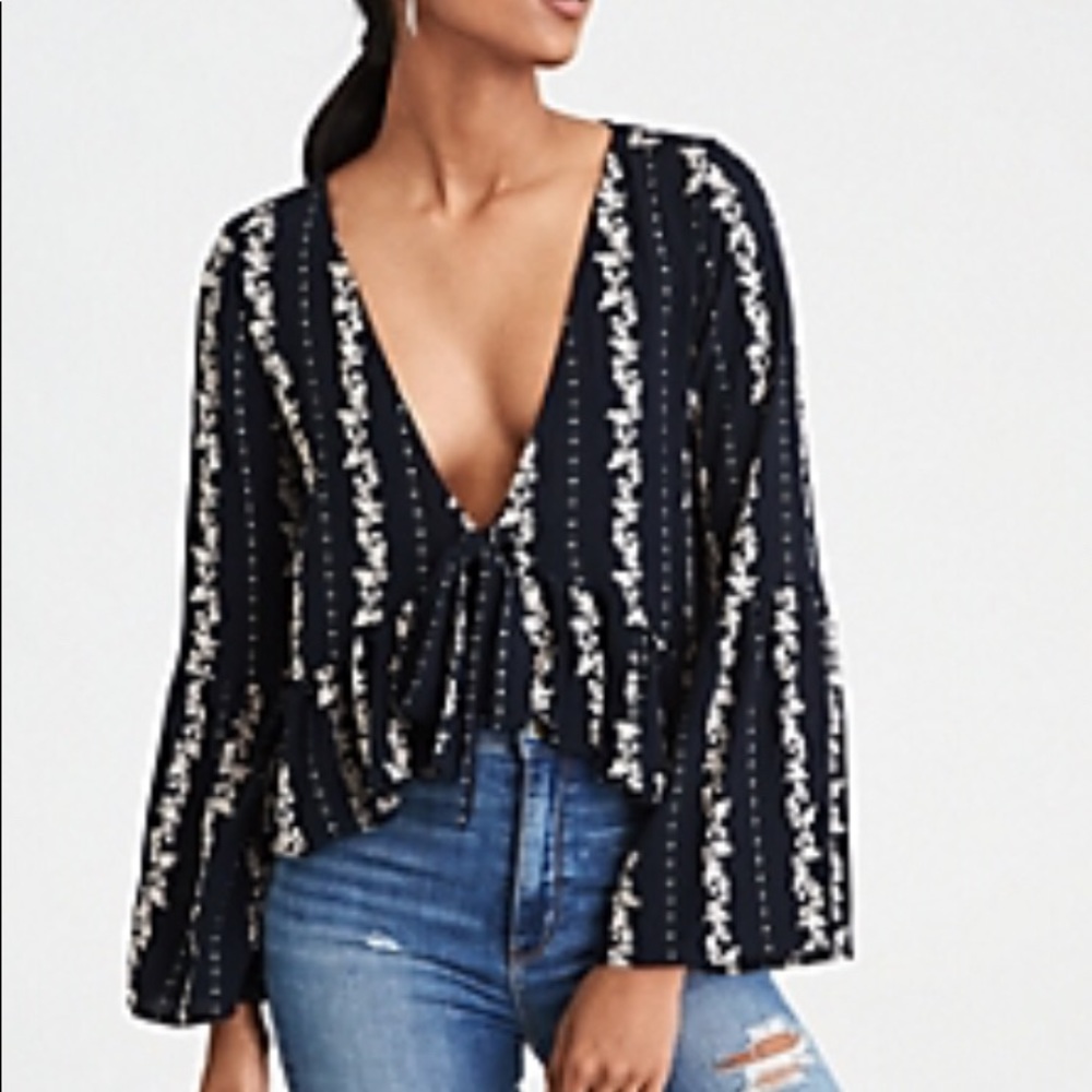 Long bell sleeve tie front blouse American Eagle